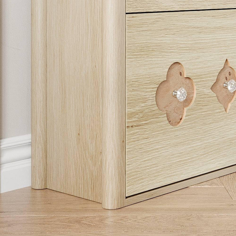 Slim Shoe Cabinet with 3 Flip Drawers & Hollow Flower Pattern, Freestanding Entryway Organizer, Natural Wood
