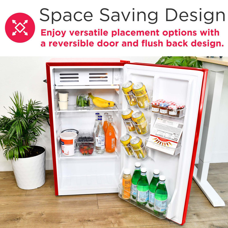 Frigidaire Pi. Réfrigérateur compact rétro avec compartiment refroidisseur, ouvre-bouteille latéral intégré, Rouge