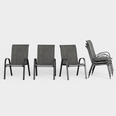 Ortonville 24"WÂ Outdoor Stackable Dining Chairs, Flex Sling Densy PVC-Coated Polyester Chairs by George Oliver