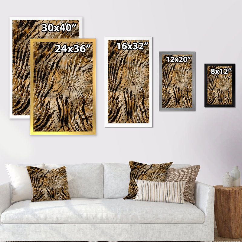 Léopard et tigre IV - Impression sur toile, H 36 po x l 24 po x P 1 po, Toile avec cadre photo doré