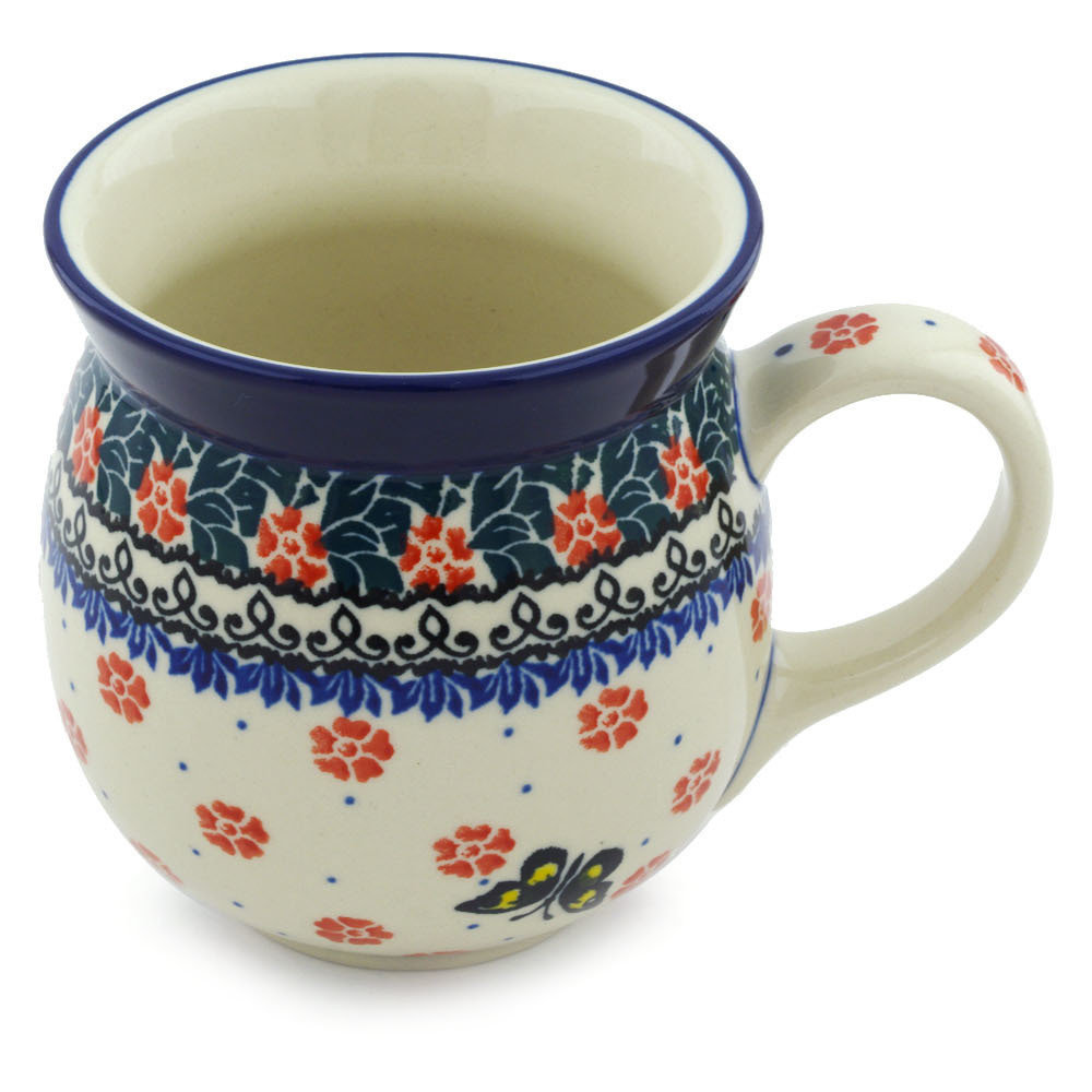 Polish Pottery 16 Oz Stoneware Bubble Mug - Spring Butterfly Polmedia
