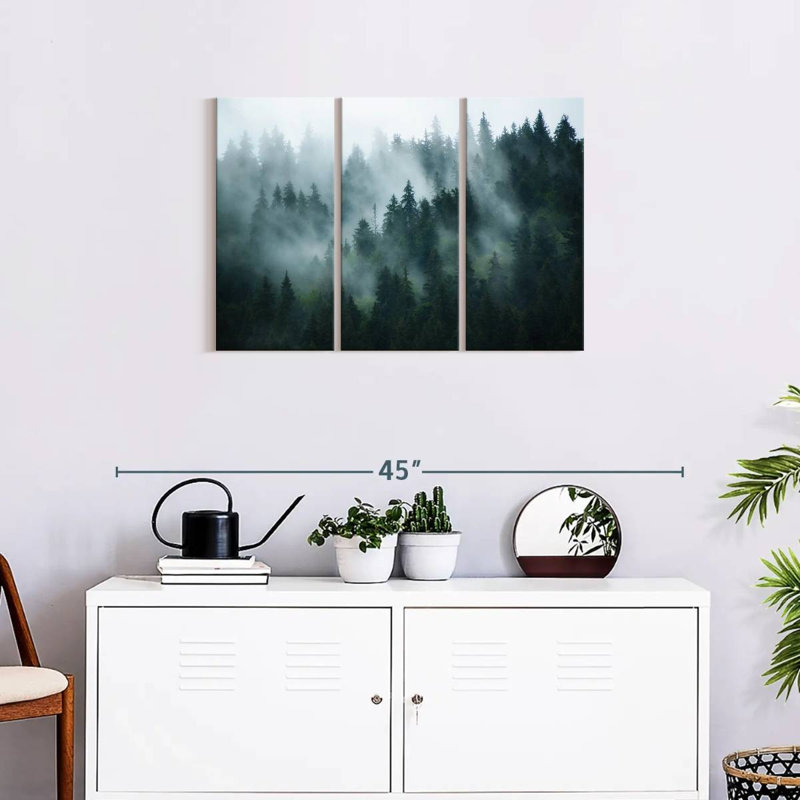 «Misty Fir Forest Wall Art», reproduction d'art sur toile, H 20 po x l 33 po x P 1,25 po