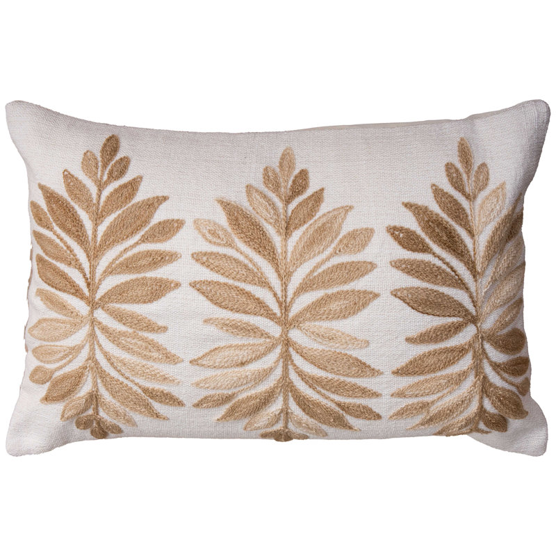 Embroidered Polyester High Performance, Easy Care Throw Pillow, Beige