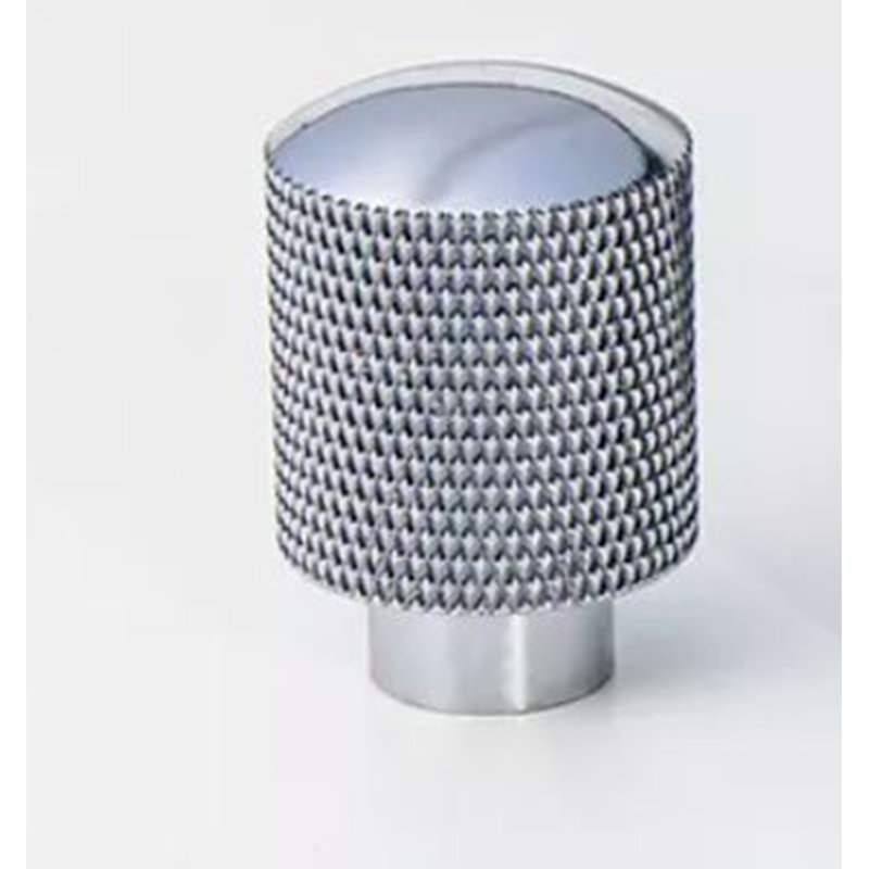 Modern Knurled Chrome Cylinder Knob, Polished Chrome