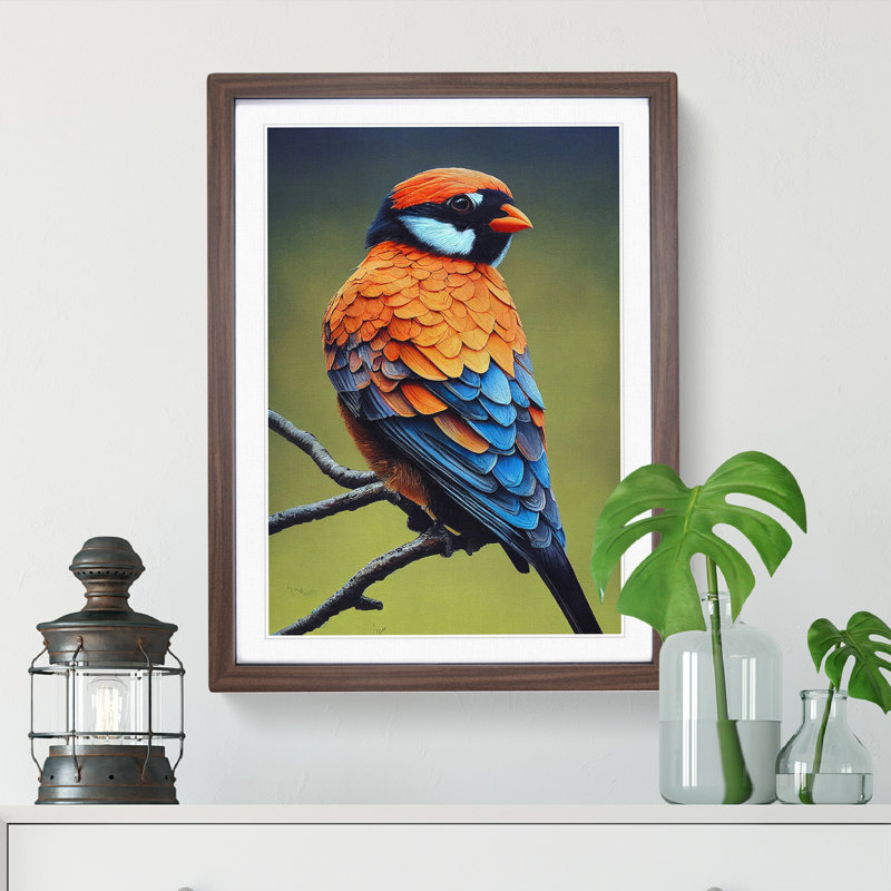 Delightful Bird - Single Picture Frame Print, 46cm H x 34cm W x 2cm D, Walnut