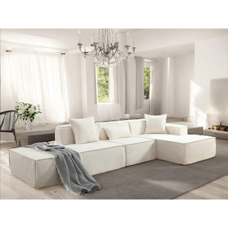 Sectional Sofa Set Modern Modular Combination Minimalist L-shaped Sofa Italian Tofu Block Design, Beige