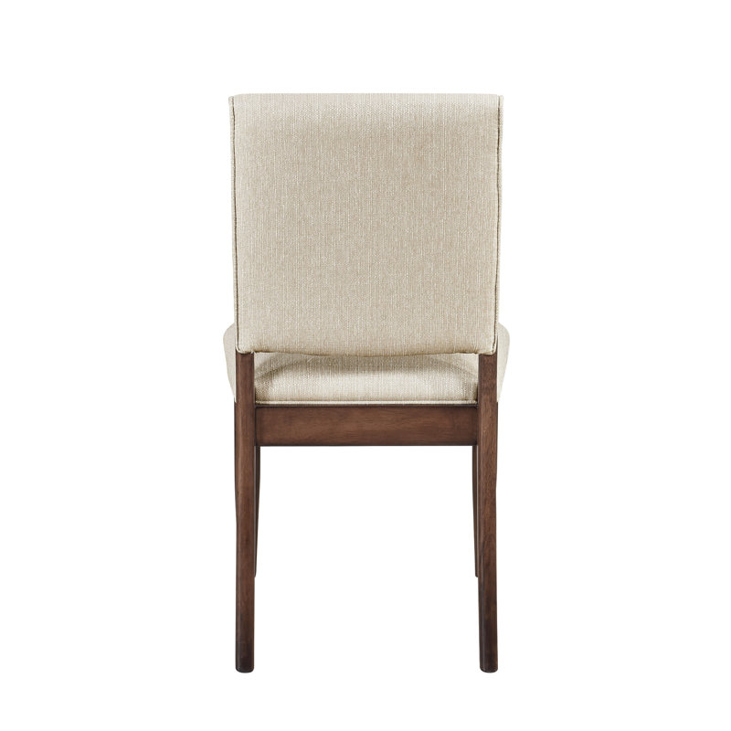 Set of 2 Beige Upholstered Side Chairs with Brown Wood Frame