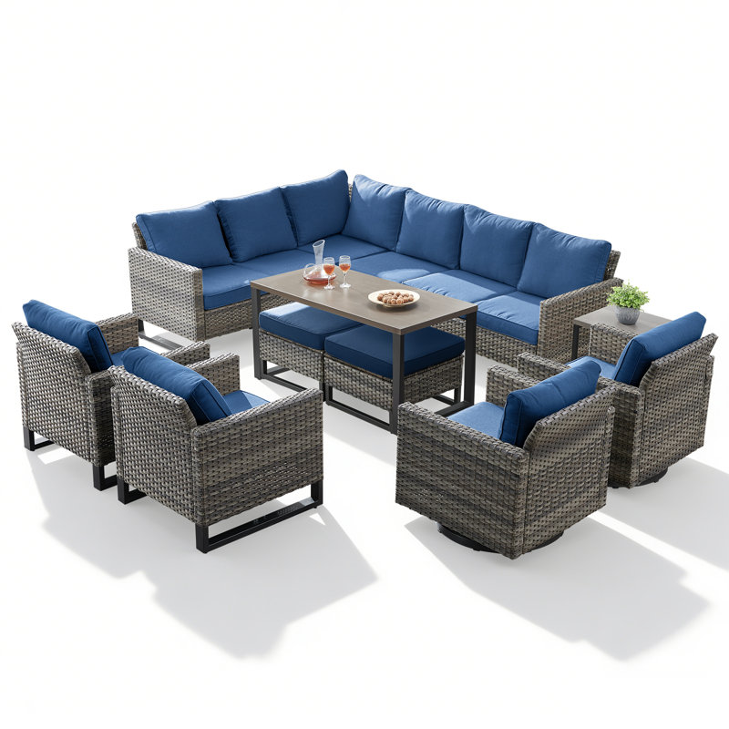8 - Person Patio Conversation Set with Cushions, Blue