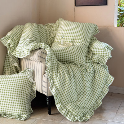 Ensemble d'édredon à volants en microfibre Gingham