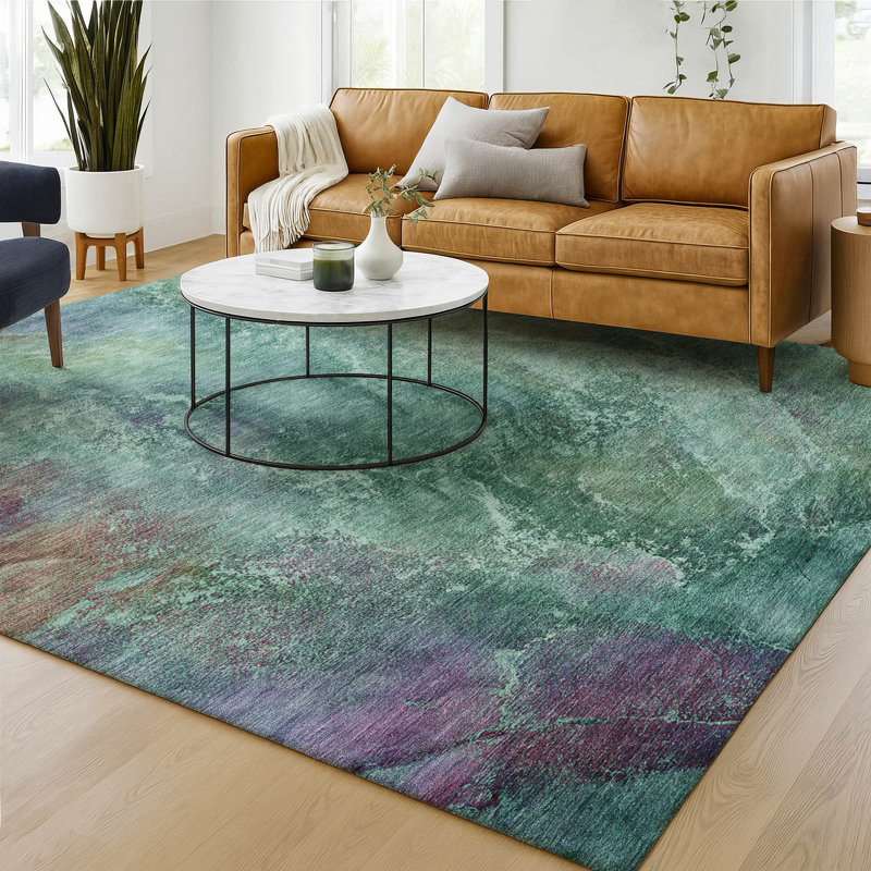 Premium Machine Washable Mayfield AMF2308 Abstract Rug, Teal, 10' x 14'