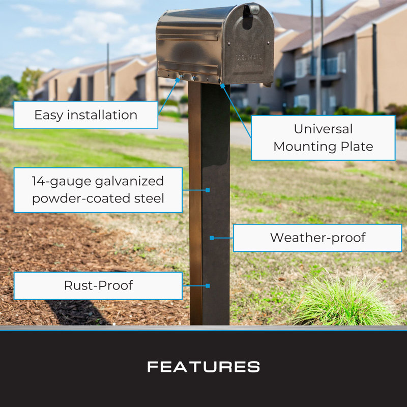 Black Galvanized Steel Mailbox Post with Universal Mounting Plate