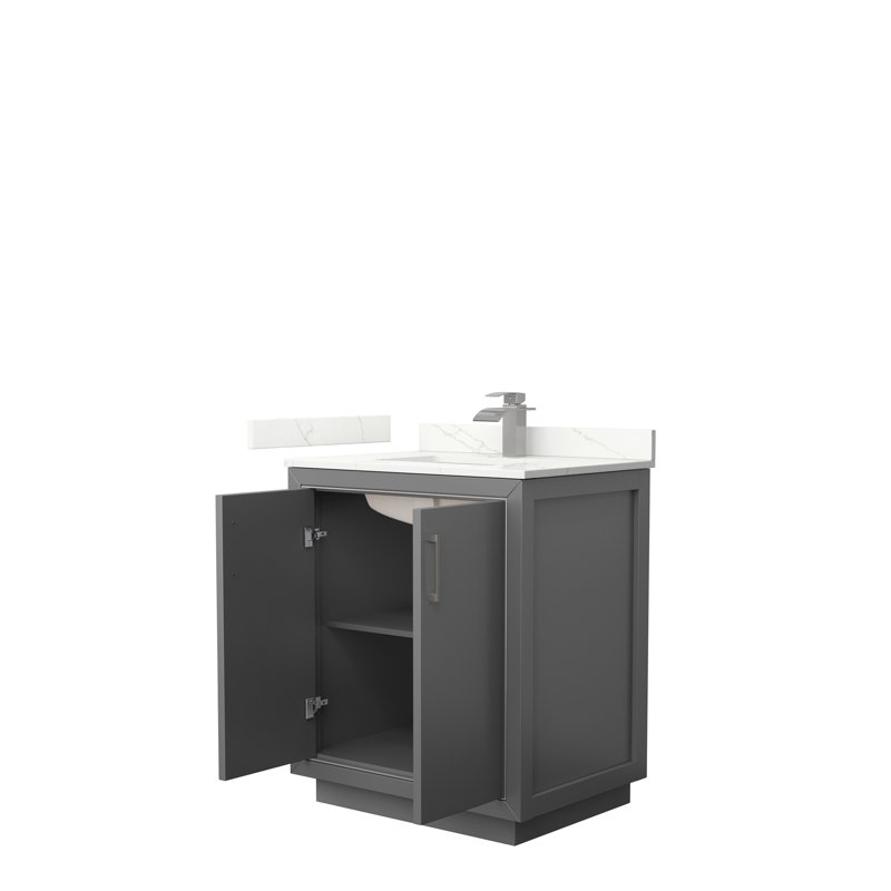 Icon 30'' W Single Vanity, Dark Gray, Giotto Quartz, Matte Black
