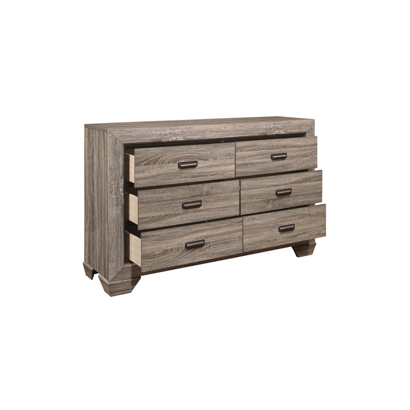 Ensemble de chambre à coucher avec lit plateforme Evynn, Naturel, Grand, Trois pièces : lit, commode et miroir