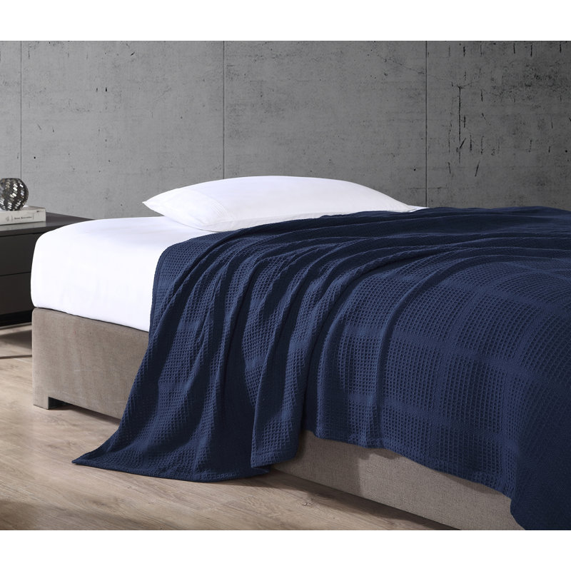 Navy Cotton Waffle Weave King Blanket