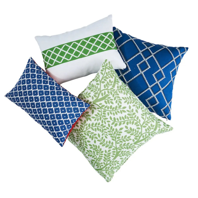 Branson Embroidery Pillow, 20" H x 20" W, Blue/Geometric
