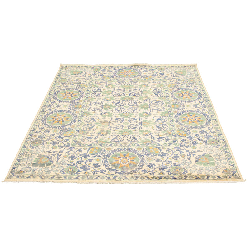 Tapis crème en laine crème 8 pi 0 po X 10 pi 0 po noué à la main