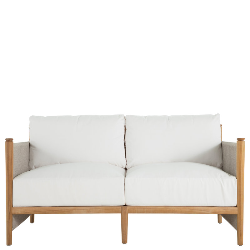 Pacifica Loveseat - Natural Teak/Rope/Brass, Linen Snow, No Welt