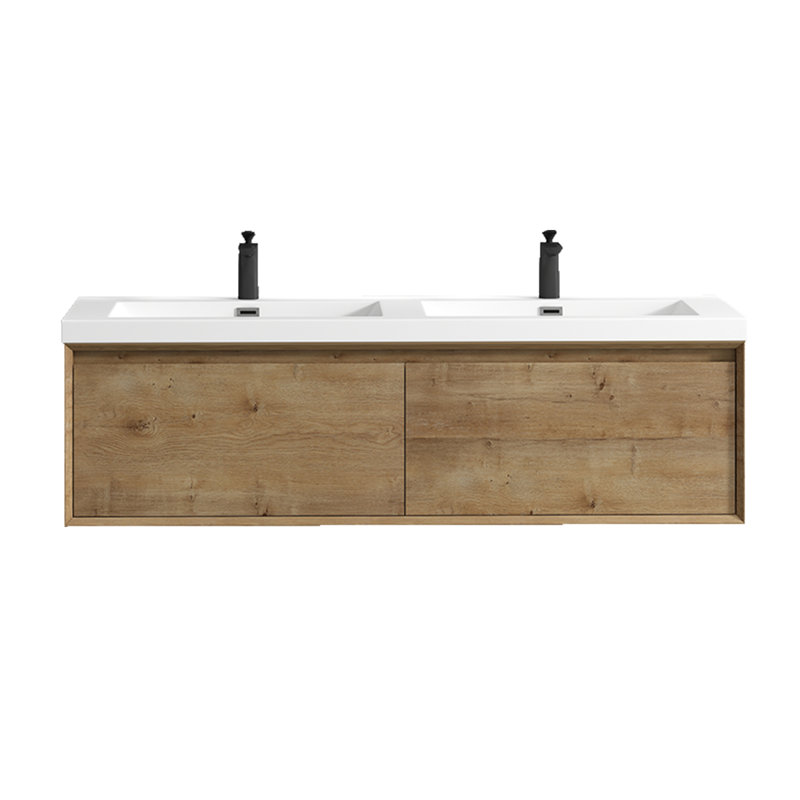 Meuble-lavabo mural double l 58,6 po x P 19,6 po x H 17,7 po, Chêne blanc
