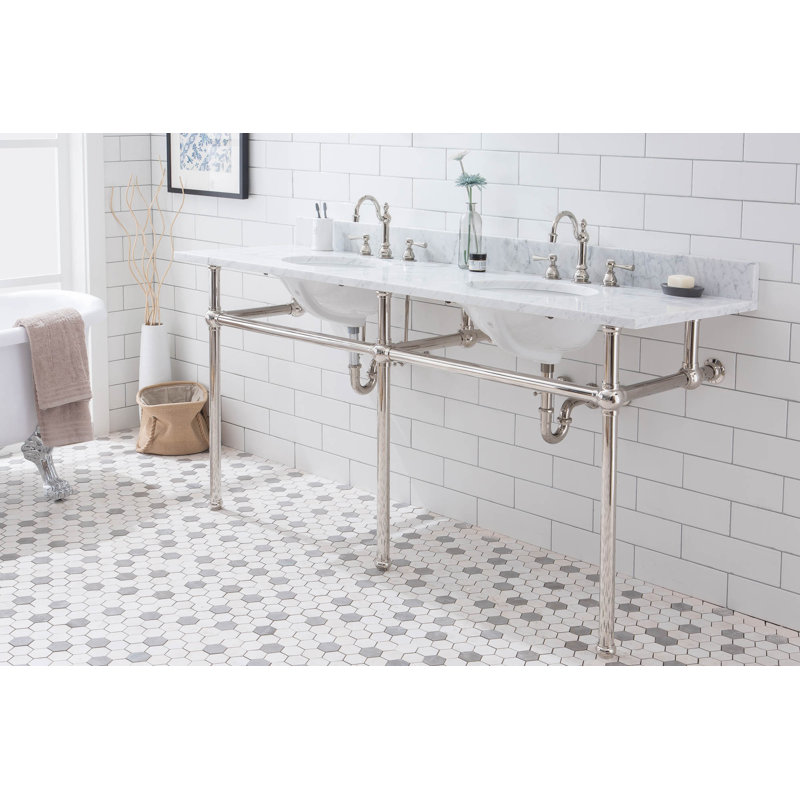 Copeland Stone Oval Console Bathroom Vanity with Faucet and Overflow, Polished Nickel