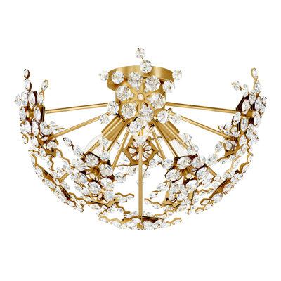 Esteracae 3 Light 18in x 11in Semi-Flush Mount in Heirloom Gold with Clear Radiance Crystals