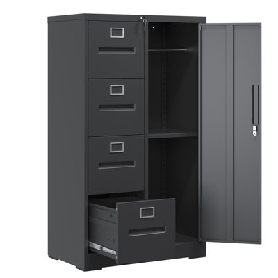 Metal Storage Vertical Filing Cabinet With Lock, Steel File Locker With 4 Drawers And 1 Door For School, Living Room, Bedroom, Office (Black), Cabinet