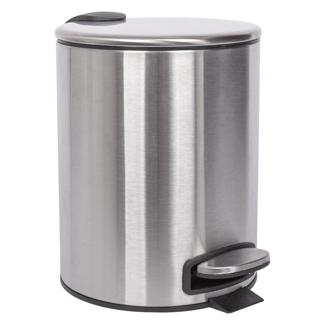 Harbour Housewares - 5L Round Bathroom Pedal Bin - Stainless Steel Rubbish Dustbin