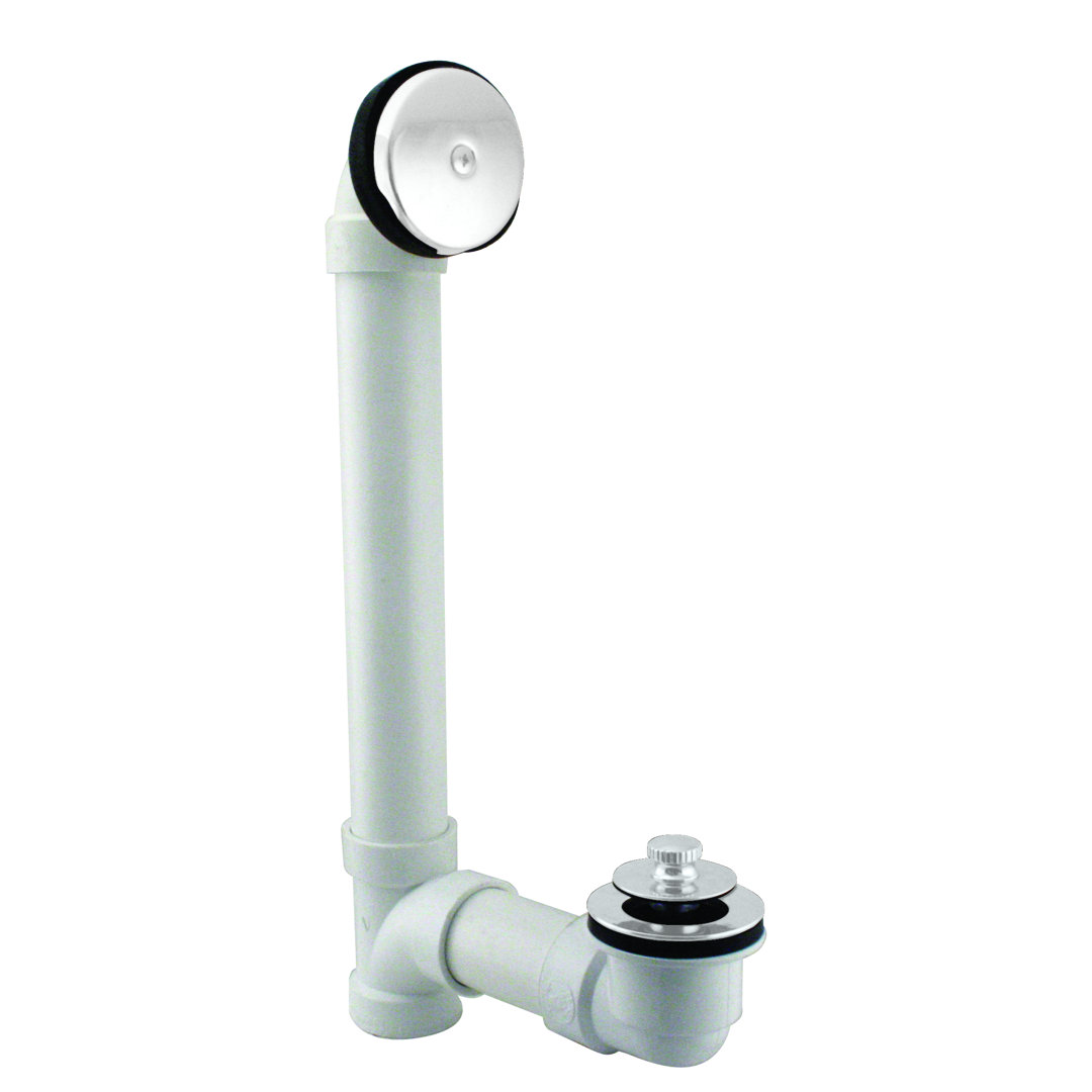 1-1/2 x 12 Sch. 40 PVC Pull-to-Open Bathtub Leg Drain Assembly with One-Hole Overflow Westbrass 