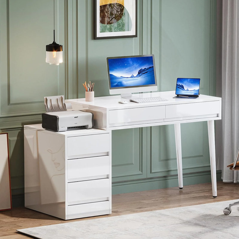 Bureau 39,37 po blanc brillant moderne