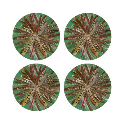 Pheasant Feathers Vegan Leather Round Pebble Placemat