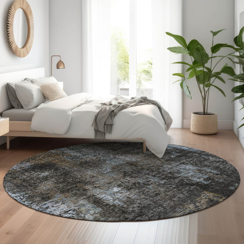 Premium Machine Washable Prisco Graphite Rug, Round 8'