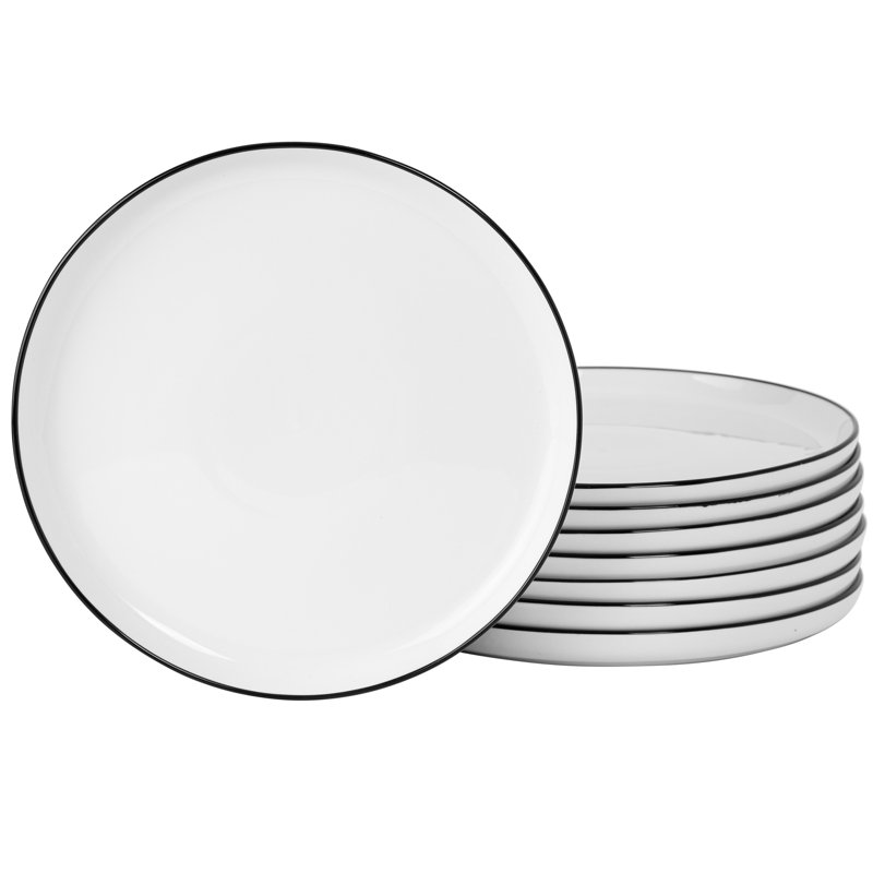 Gibson Home Oslo 8 Piece Porcelain Dinner Plate Set - Black Rim
