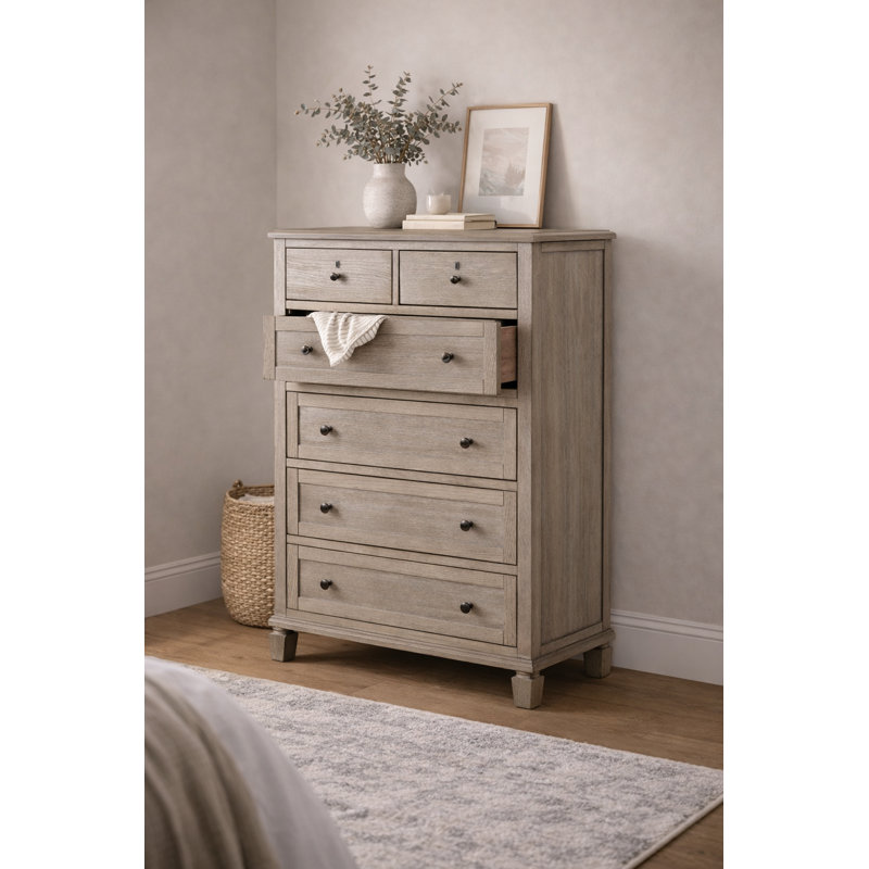 Danar 5-Drawer Transitional Chest In Gray Oak