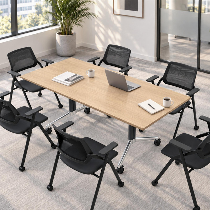 Table de formation mobile pliable, table de conférence modulaire pour 4 à 6 personnes, Light Oak