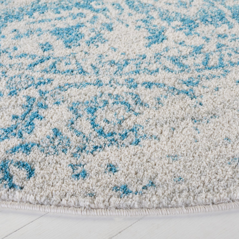 Tapis bleu sarcelle / ivoire Christa, Rectangle 5 pi 3 po x 7 pi 6 po