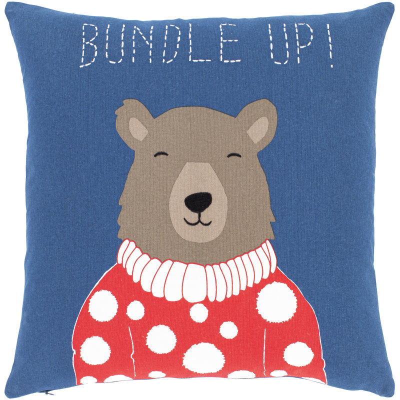 Bundle Up Bear Cotton Throw Pillow, Polyester/Polyfill, 22" x 22"