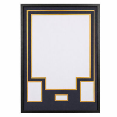 Vitrine en jersey avec passe-partout bicolore, fentes pour photos et fenêtre Signature, cadre mural pour souvenirs sportifs, trousse de quincaillerie incluse, plateau bleu marine avec base dorée
