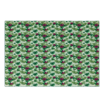 Ambesonne Palm Tempered Glass Cutting Board Exotic Foliage and Hibiscus Ivory Multicolor