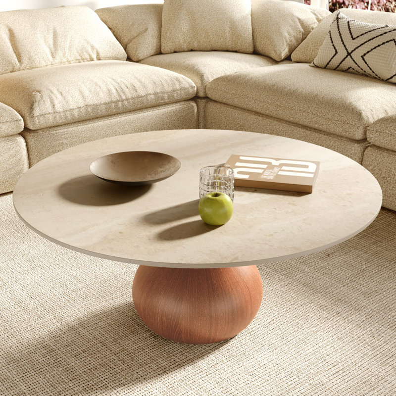 Table basse Jackline Living Mid-Century, H 18,23 po x L 35,43 po x l 35,43 po, Matte Honey Travertine Brown, Travertin