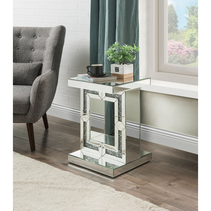 Table d'appoint Noralie Glam avec base piédestal en miroir et faux diamants