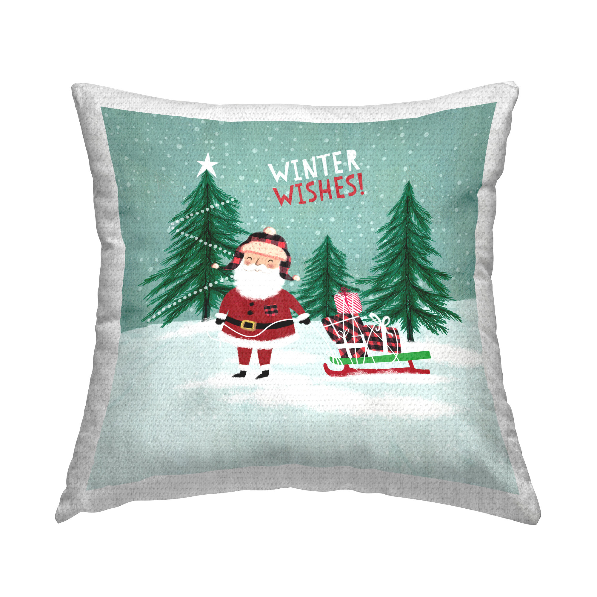 Stupell Industries Winter Wishes Santa Gift Sled Outdoor Printed Pillow ...