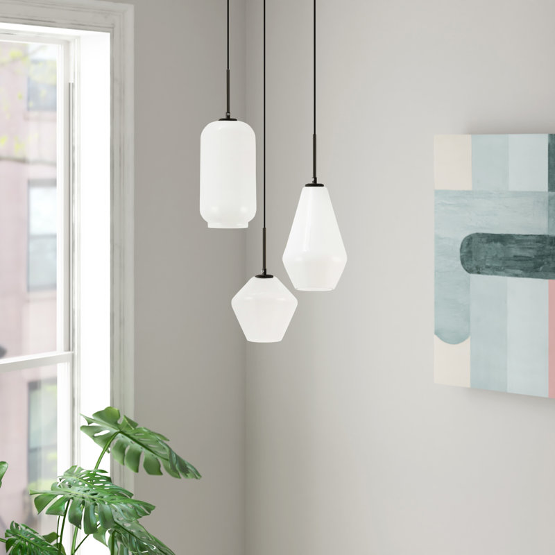 Luminaire suspendu géométrique à 3 lumières Vandyke, Noir, Blanc givré