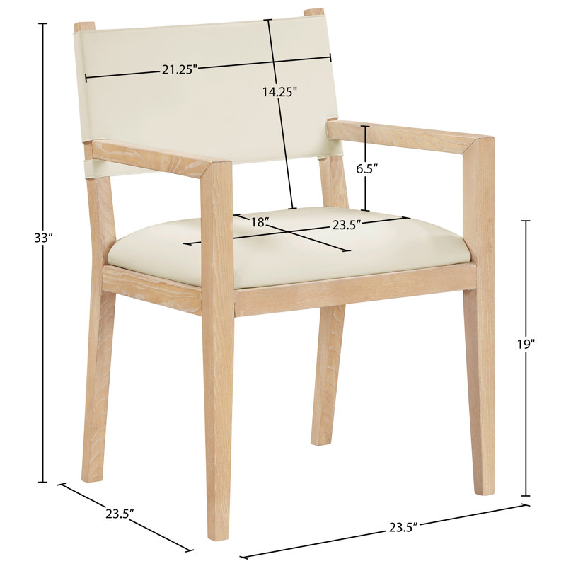 Vina Vegan Leather Dining Arm Chair, Stained Natural, Cream Vegan Leather