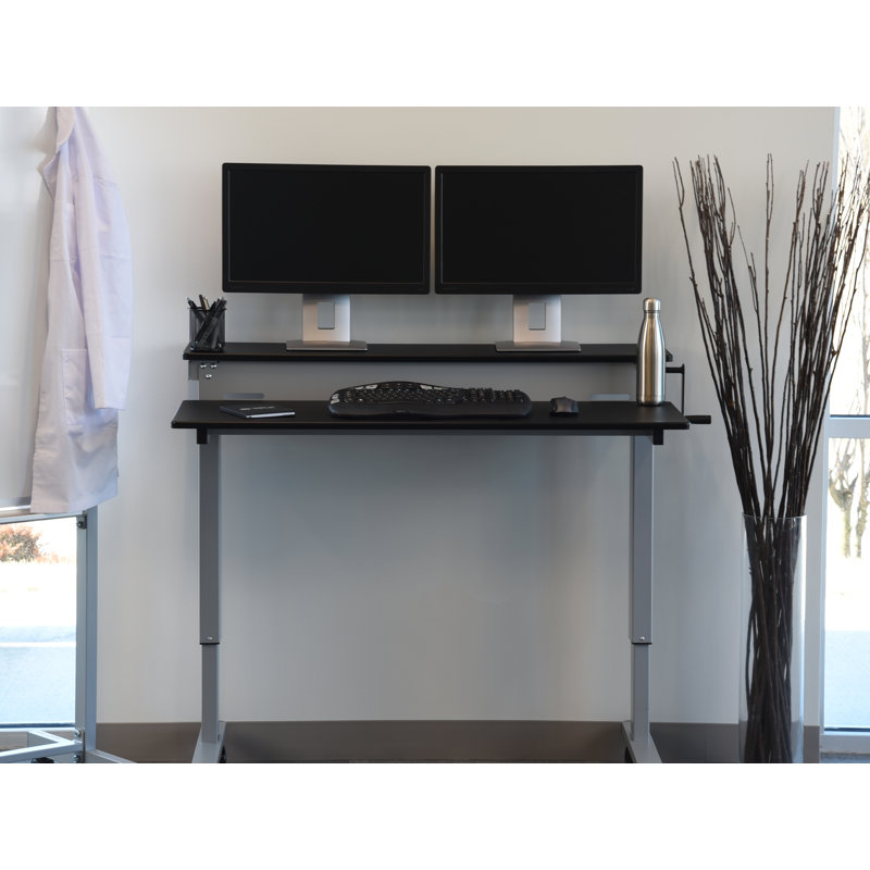 Selinger Adjustable Metal Base Standing Desk, 47.25" H x 47.25" W x 28.5" D, Black/Silver