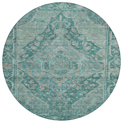 Machine Washable Indoor/Outdoor Xhevrie Teal Rug
