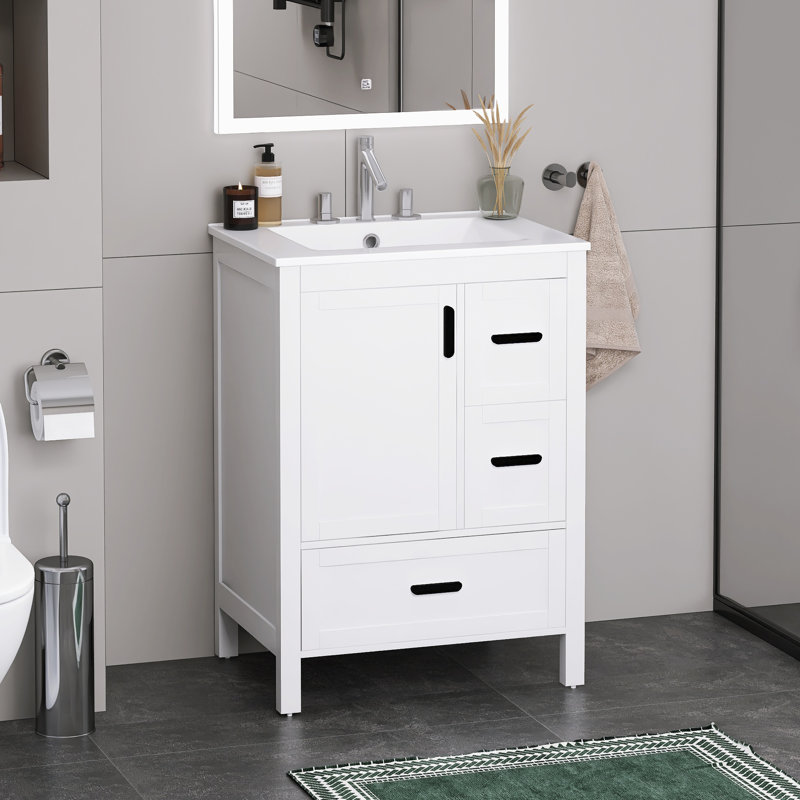 Modern 24" Freestanding Bathroom Vanity With Ceramic Sink, White