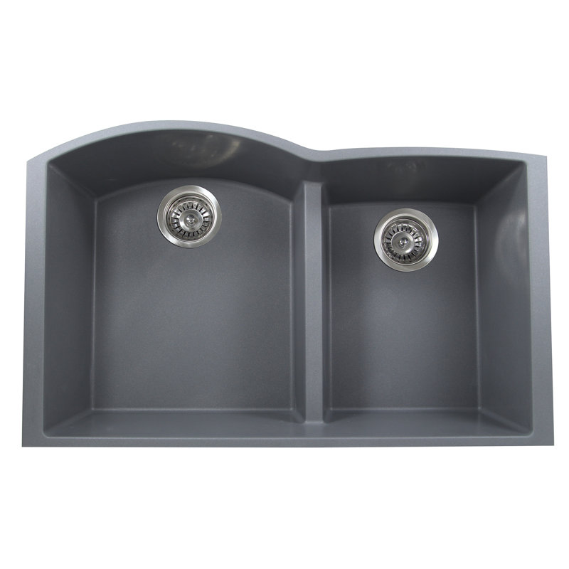 Plymouth 33'' L Double Basin Kitchen Sink, Titanium
