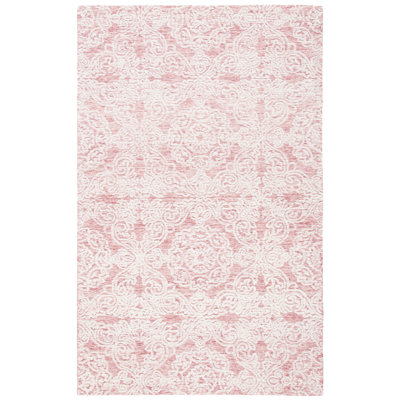 Tapis rose foncé / ivoire en laine touffetée à la main Noor