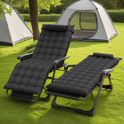 Reclining Folding Chair, Adjustable Sit And Lie Dual-Use Lounge Chair With Armrests For Indoor And Outdoor