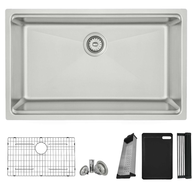 Stylish Dual Mount 31" Single Bowl Stainless Steel Workstation Kitchen Sink with Accessories, 9" H x 19" W x 31" D