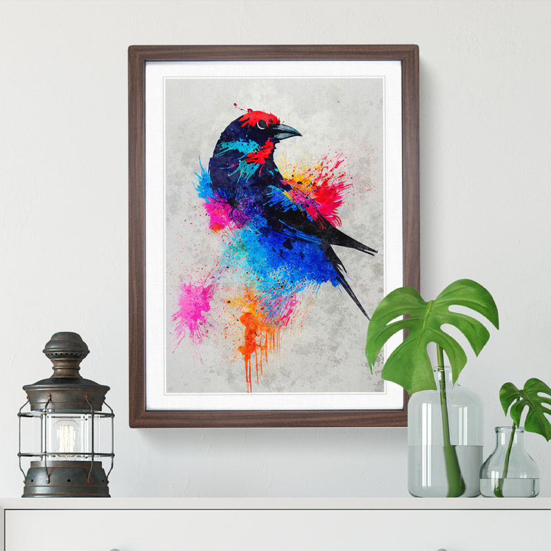Paint Splash Bird No.3 - Framed Print, 34cm H x 25cm W x 2cm D, Walnut